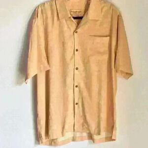 Tommy Bahama Men's Pale Orange Short Sleeve 100% Silk Hawaiian Summer Shirt S…